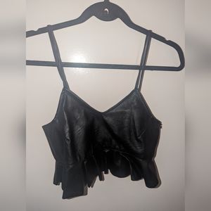 Zara black leather crop top